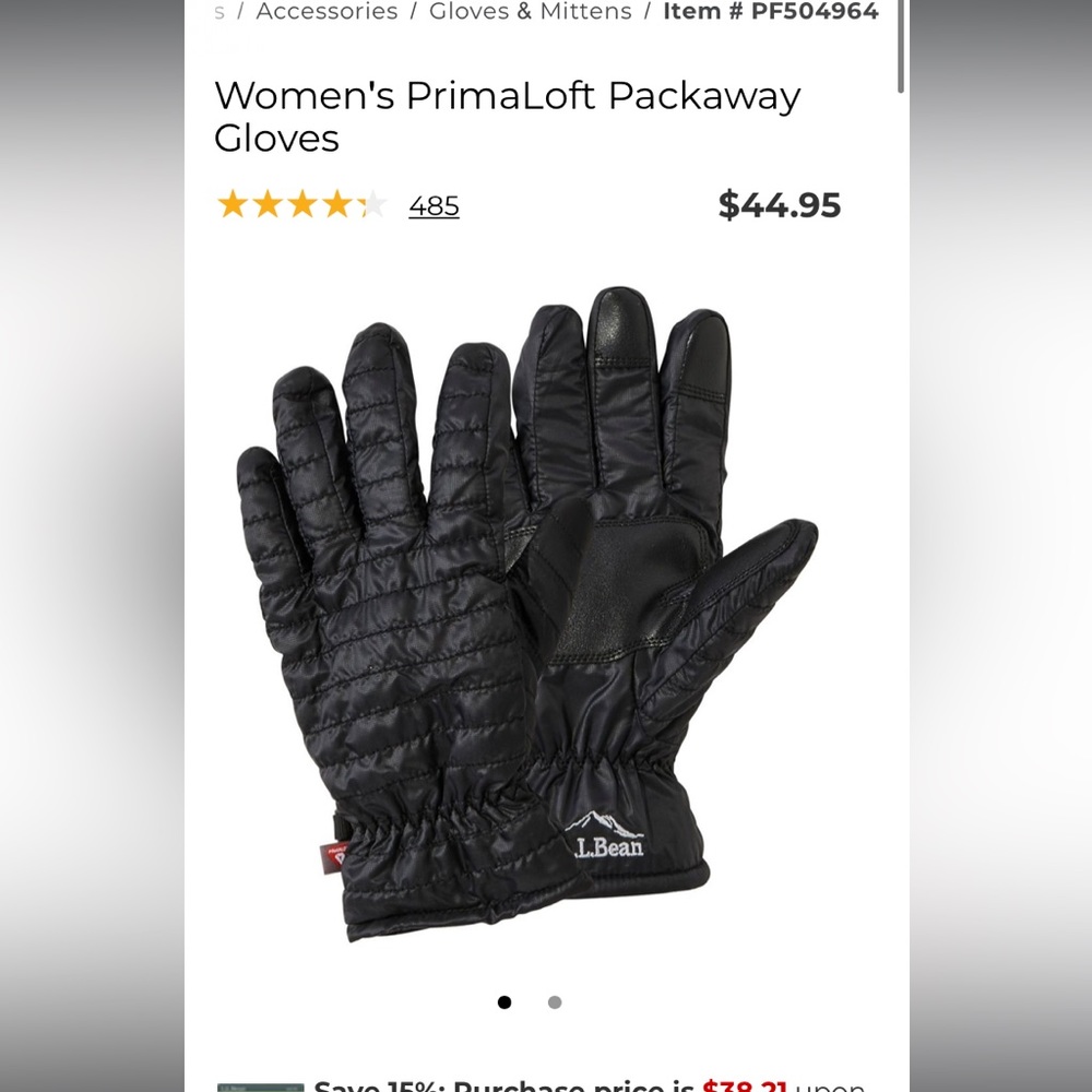 ISO ll beans primaloft packaway gloves